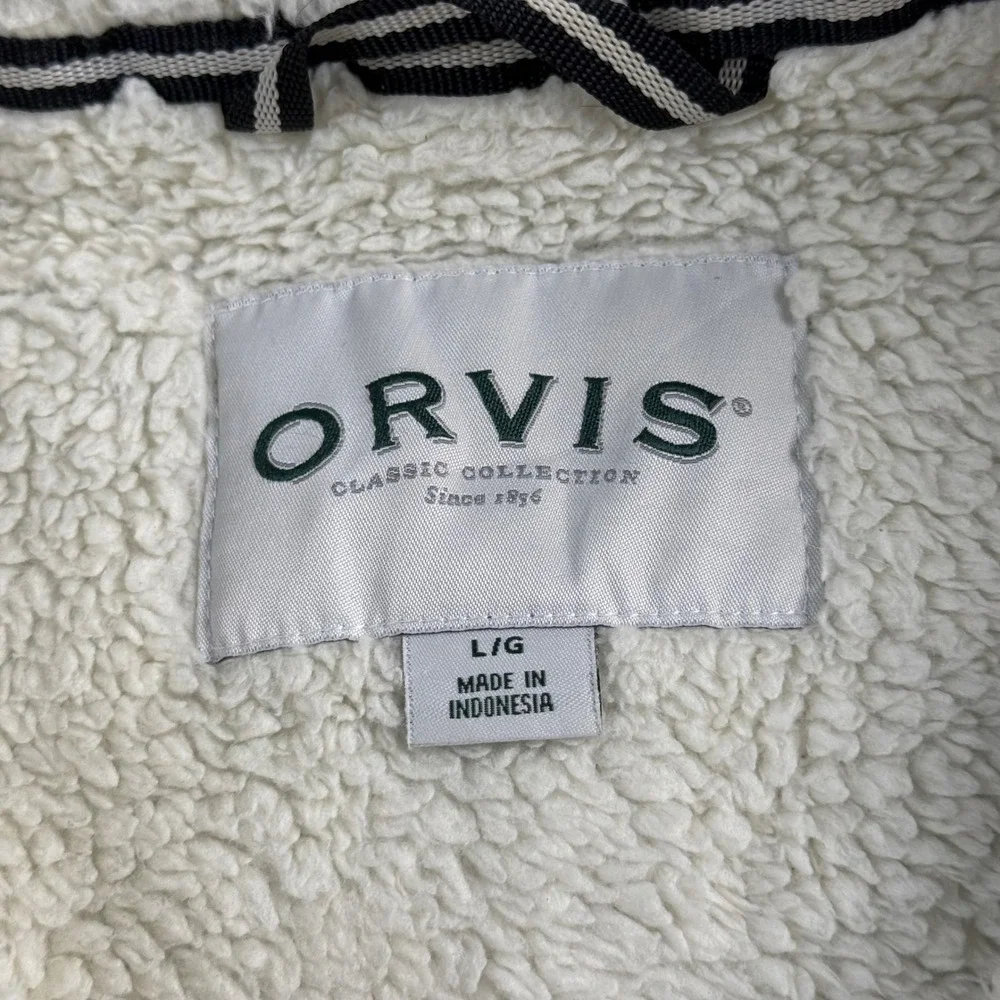 Orvis Mens Gray Sherpa Lined Quarter Zip Fleece Pullover Sweater Large‎